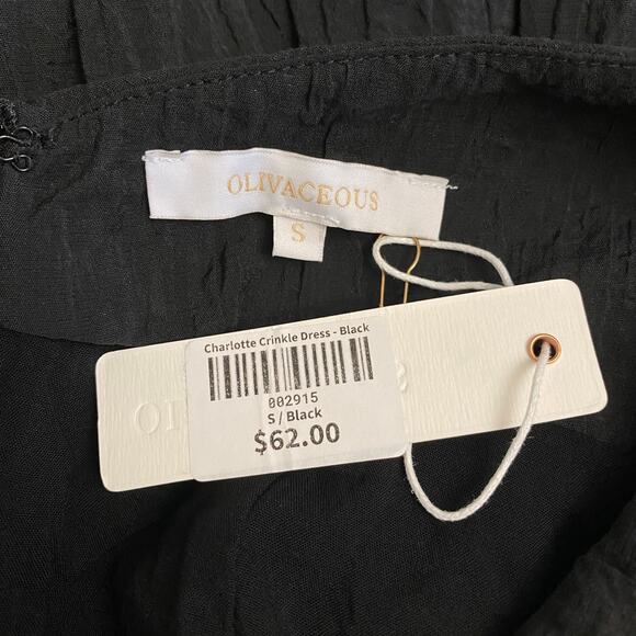 Olivaceous NWT Charlotte Crinkle Mini Dress Size S Black Boho‎ - Picture 2 of 9